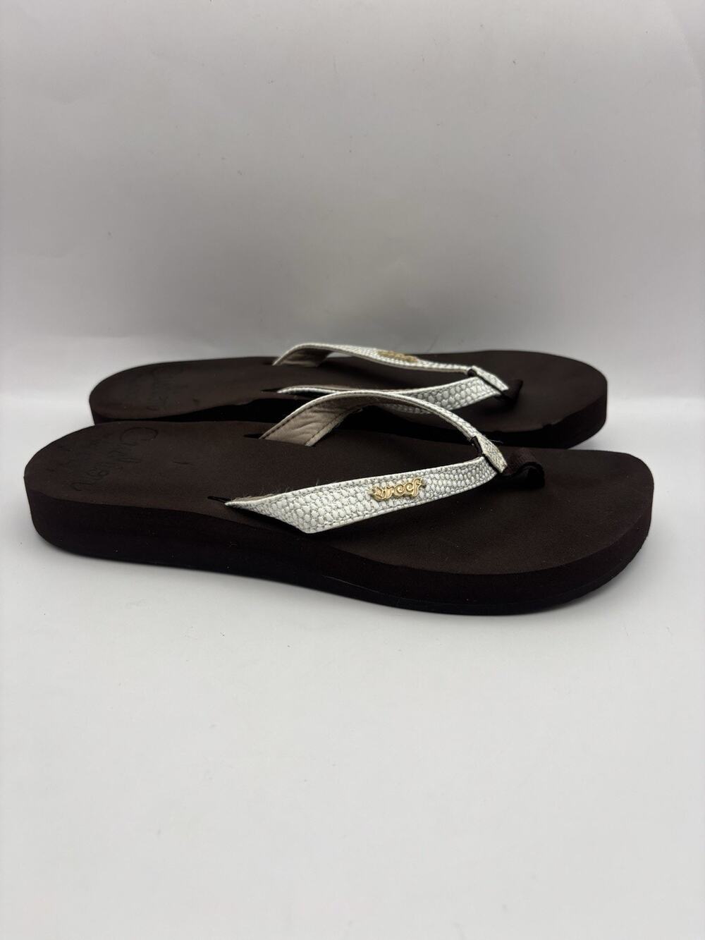 Reef Star Cushion Sassy Brown And White Flip Flops Women Size 7